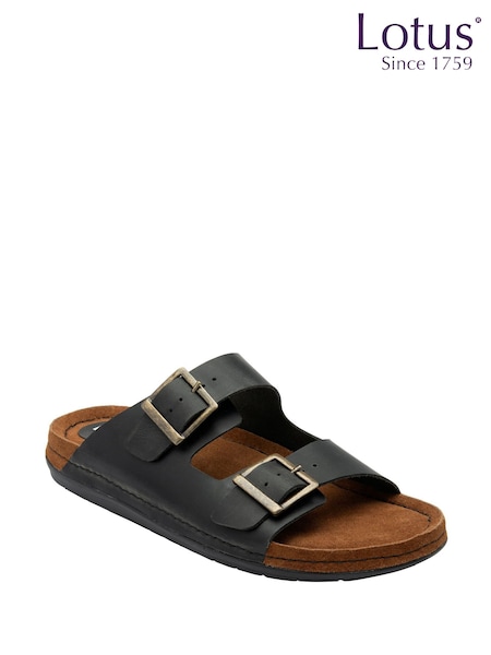 Lotus Black Leather Mules Sandals (F45694) | £55