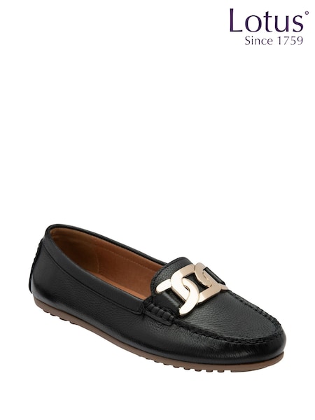 Lotus Black Leather Loafers (F45734) | £65