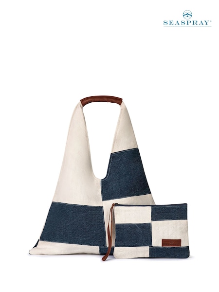 Seaspray Blue Calala Patchwork Beach Bag And Purse Set (F45806) | £50