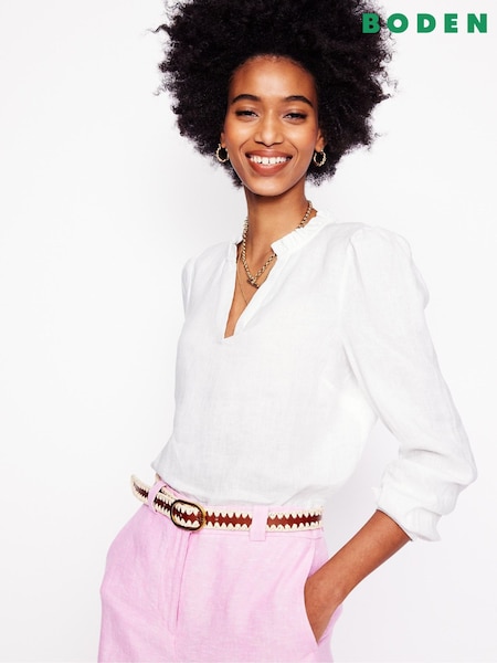 Boden White Grace 100% Linen Top (F45849) | £86