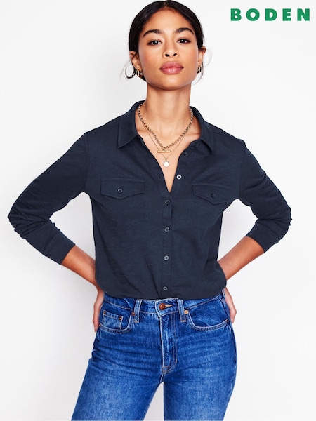 Boden Blue Amy 100% Cotton Jersey Shirt (F45876) | £52