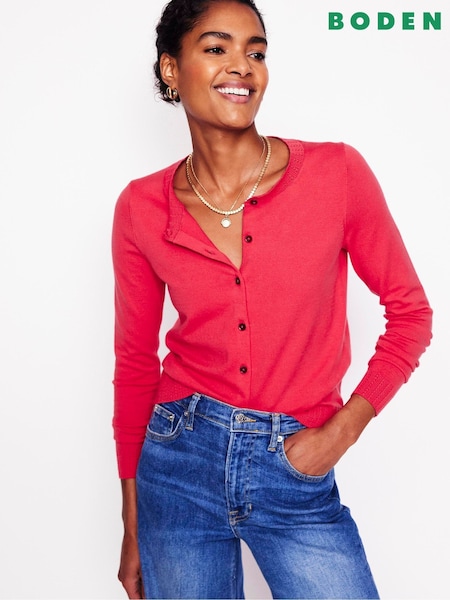 Boden Pink Emilia Cotton Crew Cardigan (F45902) | £66