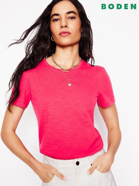 Boden Pink Puff Sleeve 100% Cotton T-Shirt (F45905) | £26