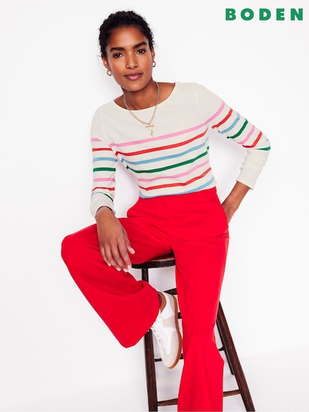 Boden White Ella Long Sleeve Breton 100% Cotton T-Shirt (F45933) | £34