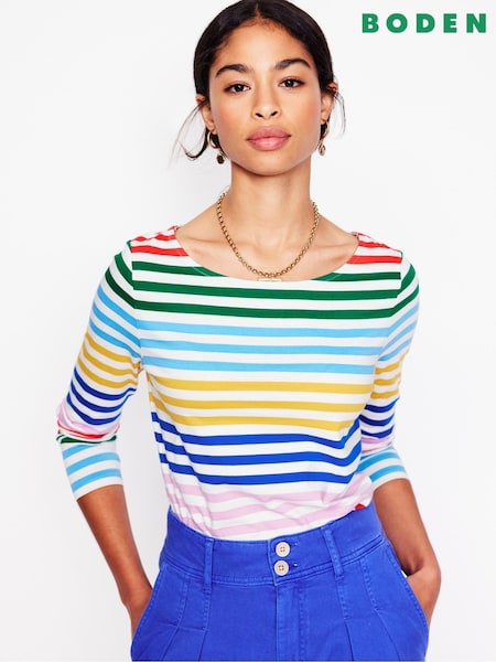 Boden Blue Ella Long Sleeve Breton 100% Cotton T-Shirt (F45936) | £34