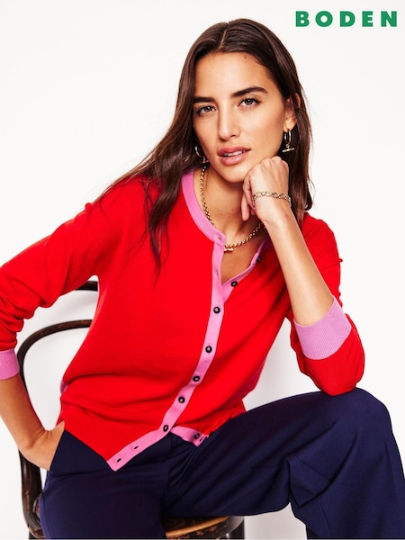 Boden Red Lara Relaxed 100% Cotton Cardigan (F45941) | £80
