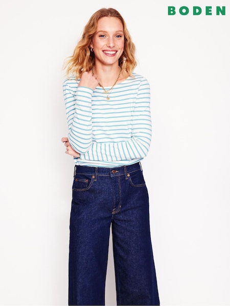 Boden Blue Ella Long Sleeve Breton 100% Cotton T-Shirt (F45942) | £34
