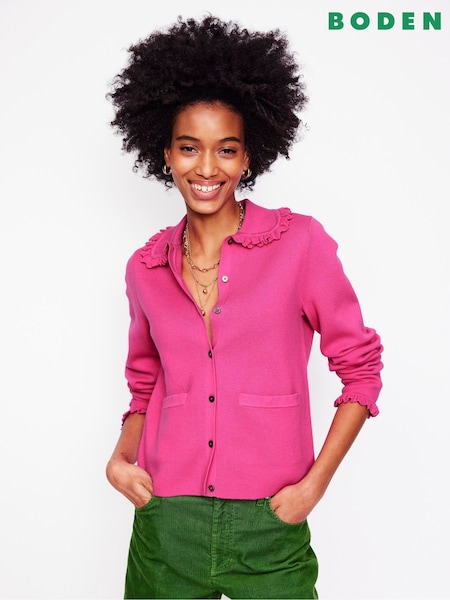 Boden Pink Jessie Frill Collared Cardigan (F45955) | £112