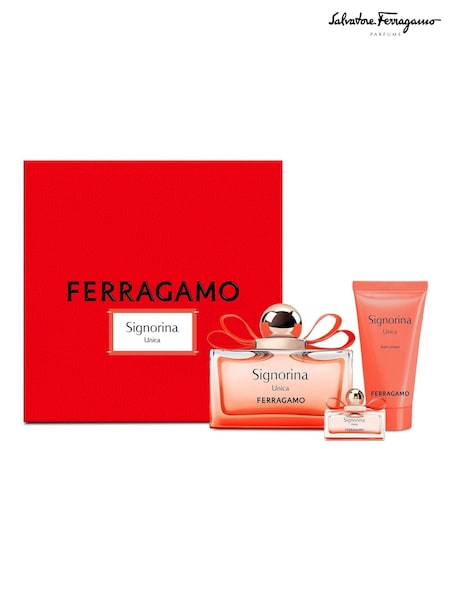 Salvatore Ferragamo Unica Women Eau de Parfum 100ml Body Lotion 50ml  Eau de Parfum 5ml Travel Spray Gift Set (F46087) | £100