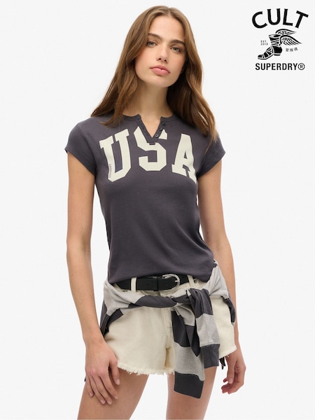 Superdry Grey 100% Cotton Athletic Essentials Notch Neck Graphic T-Shirt (F46161) | £27