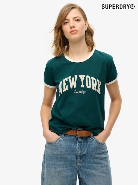 Superdry Green 100% Cotton Athletic Essential Ringer Fitted T-Shirt (F46163) | £27