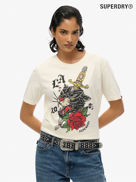 Superdry White 100% Cotton Neo Trad Tattoo Relaxed T-Shirt (F46165) | £30