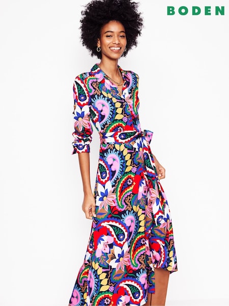 Boden Blue Marcia Jersey Midi Shirt Dress (F46240) | £98