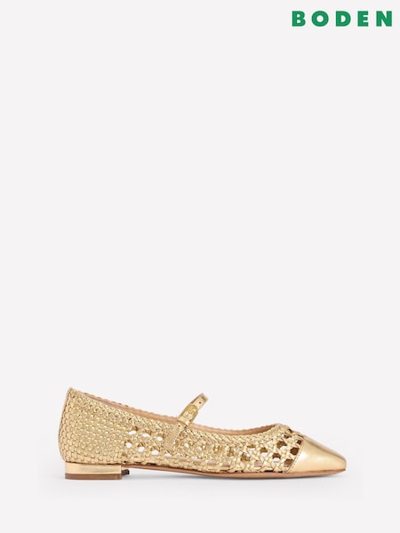 Boden Gold Penelope Mary Jane Flats (F46251) | £120