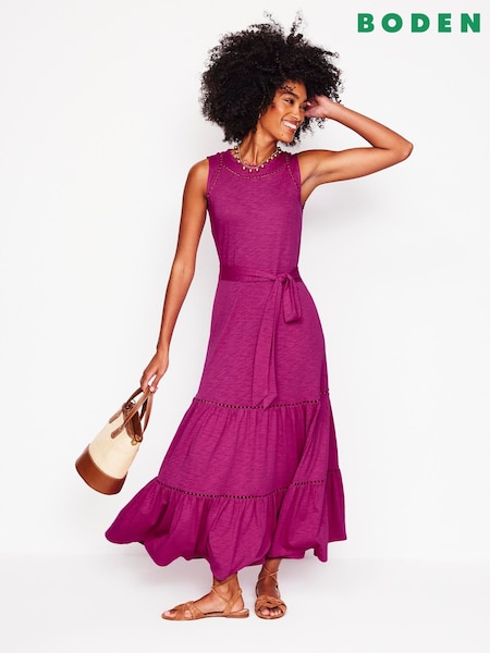 Boden Purple Mila Trim Tiered Jersey Dress (F46261) | £90