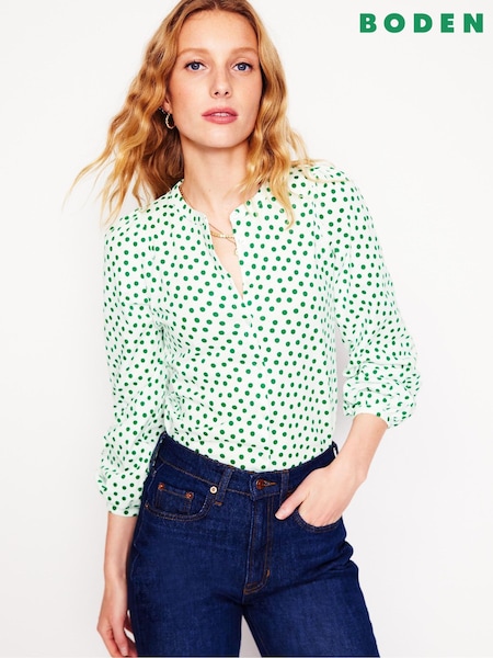 Boden Cream Marina Jersey 100% Cotton Shirt (F46298) | £52