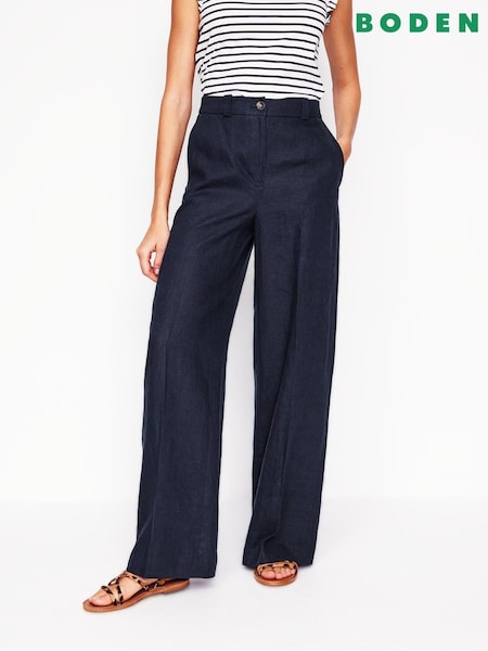 Boden Blue Westbourne Linen 100% Cotton Trousers (F46299) | £98