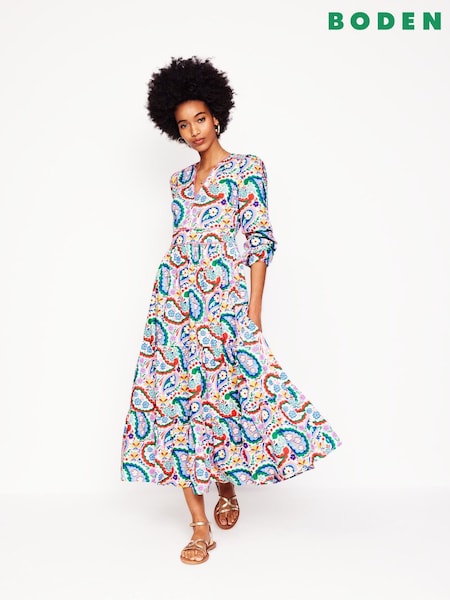 Boden Green Violet 100% Cotton Midi Dress (F46300) | £136