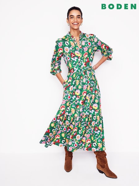 Boden Green Willow Tiered Jersey Dress (F46324) | £112