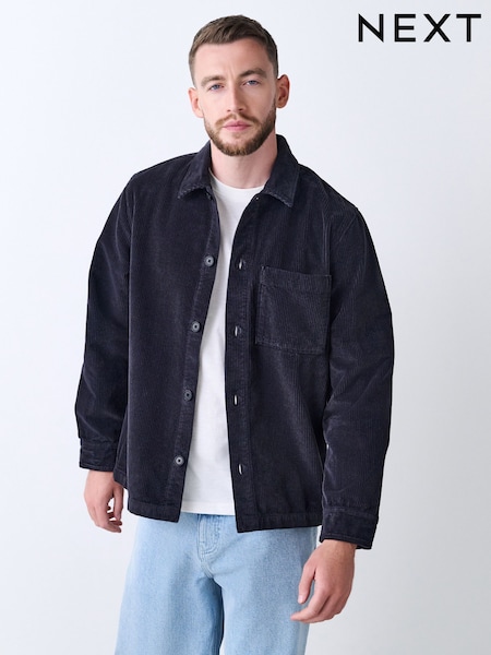 Black Single pocket Corduroy Shacket Overshirt (F46476) | £45