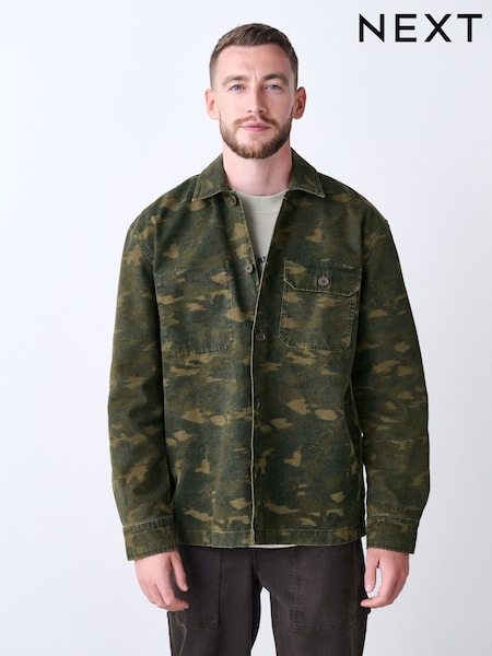 Green Camouflage Print Canvas Shacket (F46480) | £45
