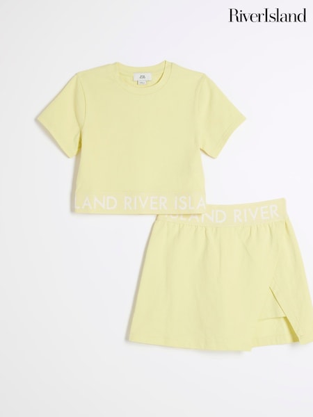 River Island Buttermilk Yellow Girls Waistband Top and Skort Set (F46500) | £20