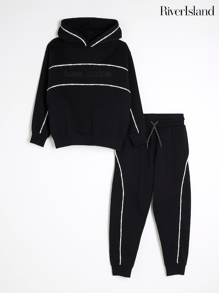 River Island Black Boys Black Piped Tracksuit (F46504) | £35