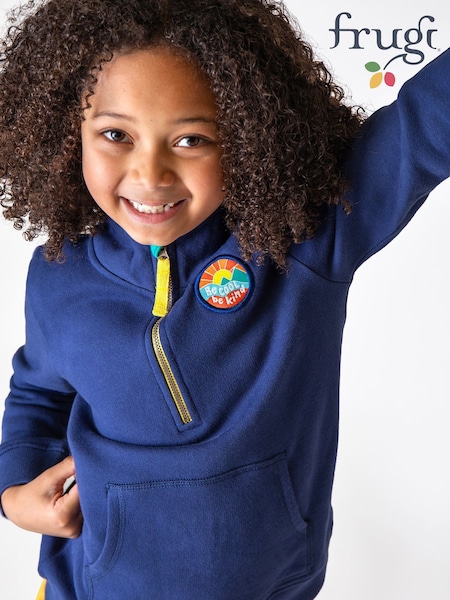Frugi Blue Handy Half Zip 100% Organic Cotton Sweatshirt (F46824) | £38 - £40
