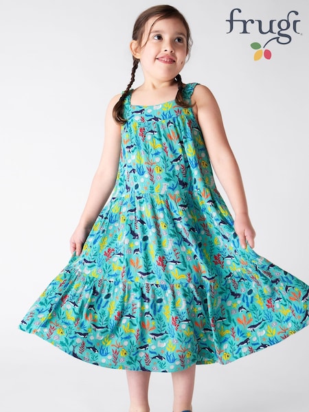 Frugi Womens Blue Alani Midi Dress (F46919) | £30 - £32