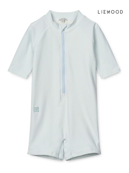 Liewood Blue Max Seersucker Short Sleeve UV Protection Swim playsuit (F46998) | £51