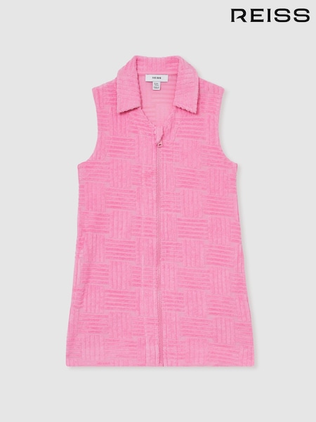Reiss Pink Karyanne Textured Towelling Zip-Through Dress (F47014) | £43