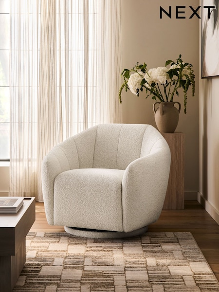 Casual Boucle Oyster Natural Zane Swivel Accent Chair (F47068) | £499