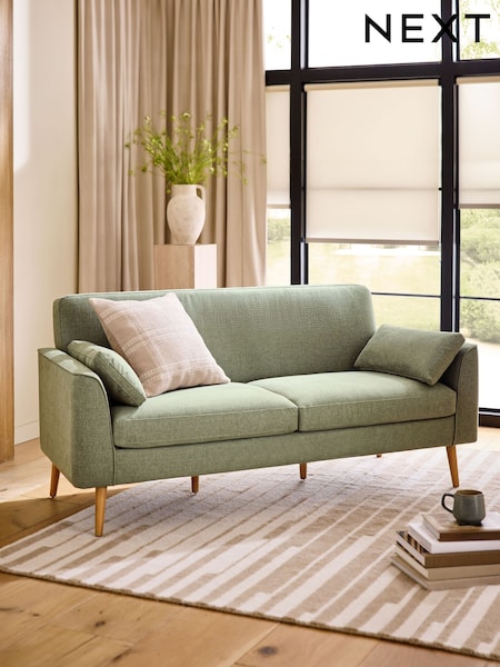 Soft Linen Look Sage Green Mila 3 Seater Small Sofa (F47074) | £550