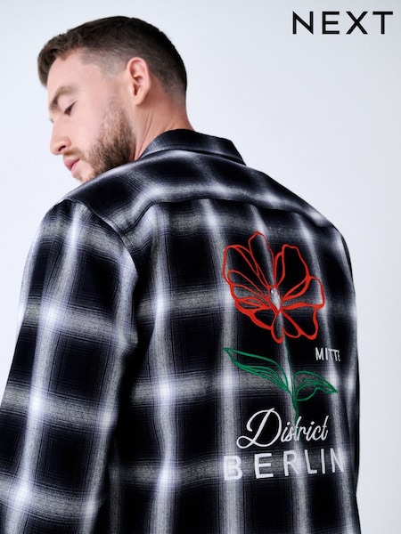 Black/White Back Printed Long Sleeve Check Shirt (F47081) | £32