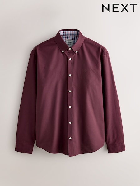 Burgundy Red Stretch Oxford Long Sleeve Shirt (F47091) | £30