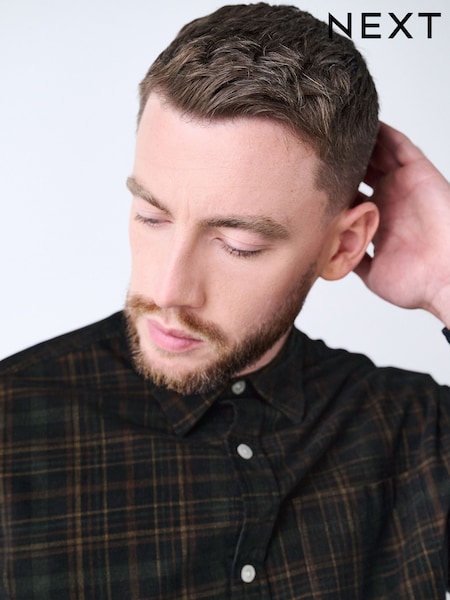 Navy Blue Long Sleeve Cord Check Shirt (F47101) | £38