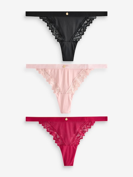 KBX Black/Red Thong Lace High Leg Knickers 3 Pack (F47130) | £18