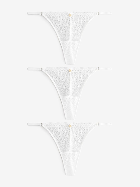 KBX White Thong Lace High Leg Knickers 3 Pack (F47157) | £16