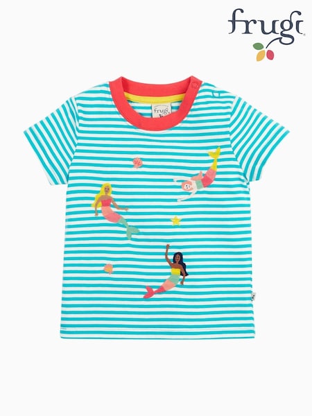Frugi Blue Ennis Non-Applique Top Embroidered 100% Cotton T-Shirt (F47221) | £18 - £20