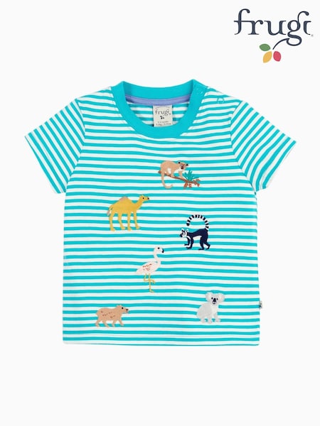Frugi 100% Cotton Blue Non-Applique Ennis Embroidered 100% Cotton T-Shirt (F47229) | £18 - £20
