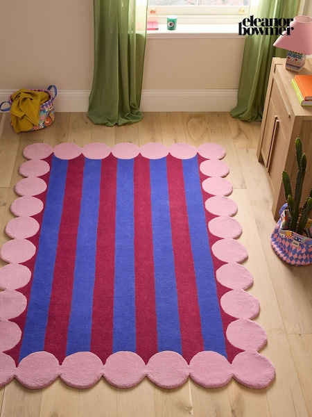 Eleanor Bowmer Blue Bubble Border Stripe Wool Tufted Rug (F47234) | £95 - £420