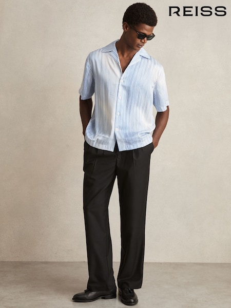 Reiss Soft Blue/White Mendosa Faded-Stripe Cuban-Collar Shirt (F47274) | £98