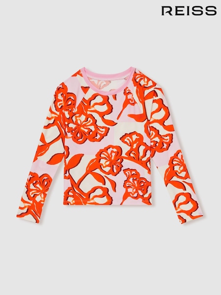 Reiss Pink Print Whitney Sun Safe Long-Sleeve Top (F47278) | £26