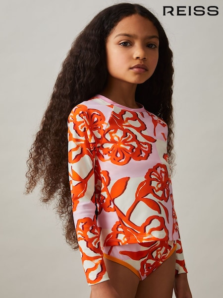 Reiss Pink Print Whitney Sun Safe Long-Sleeve Top (F47279) | £24