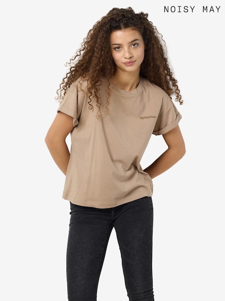 NOISY MAY Brown Rolling Stones Graphic Back Print T-Shirt (F47382) | £24