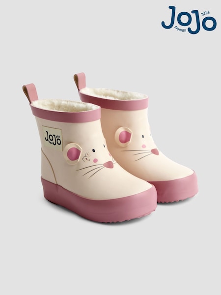 JoJo Maman Bébé Cream Short Cosy Lined Flower Wellies (F47418) | £24.50 - £26.50