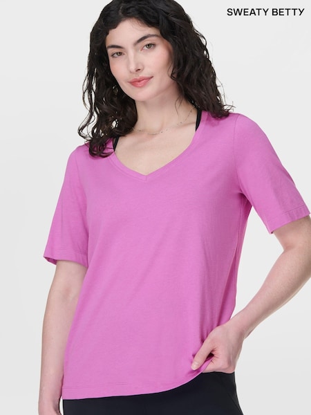 Sweaty Betty Pink Essential V-Neck T-Shirt (F47570) | £30