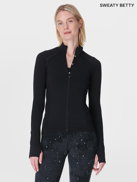 Sweaty Betty Black Black Athlete Seamless Workout Zip-Up Sweatshirt (F47581) | £80