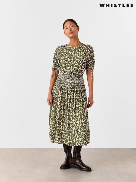 Whistles White Petite Abstract Squares Midi Dress (F47817) | £169