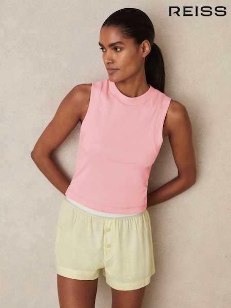 Reiss Pink Lea Stretch-Cotton Ribbed Vest (F47825) | £35